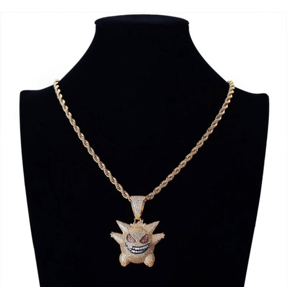 Iced Out 3D Cartoon Character Icy CZ Diamonds 14K Gold Plated Necklace - Picture 8 of 8